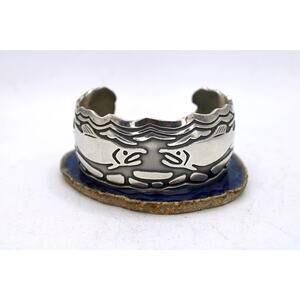 Sterling Silver Jan Miller Pike Fish Overlay Cuff Bracelet